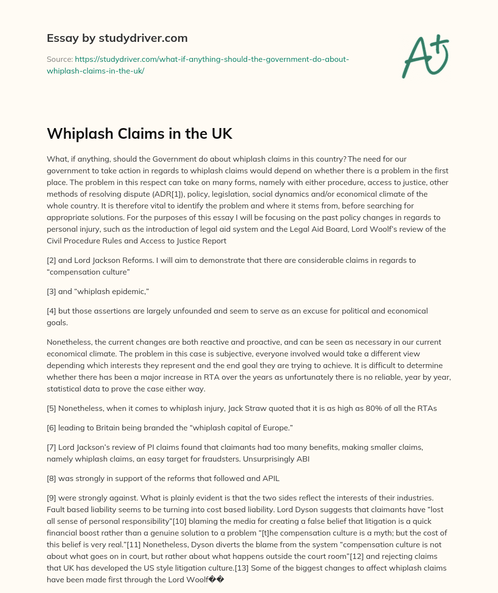 Whiplash Claims in the UK essay
