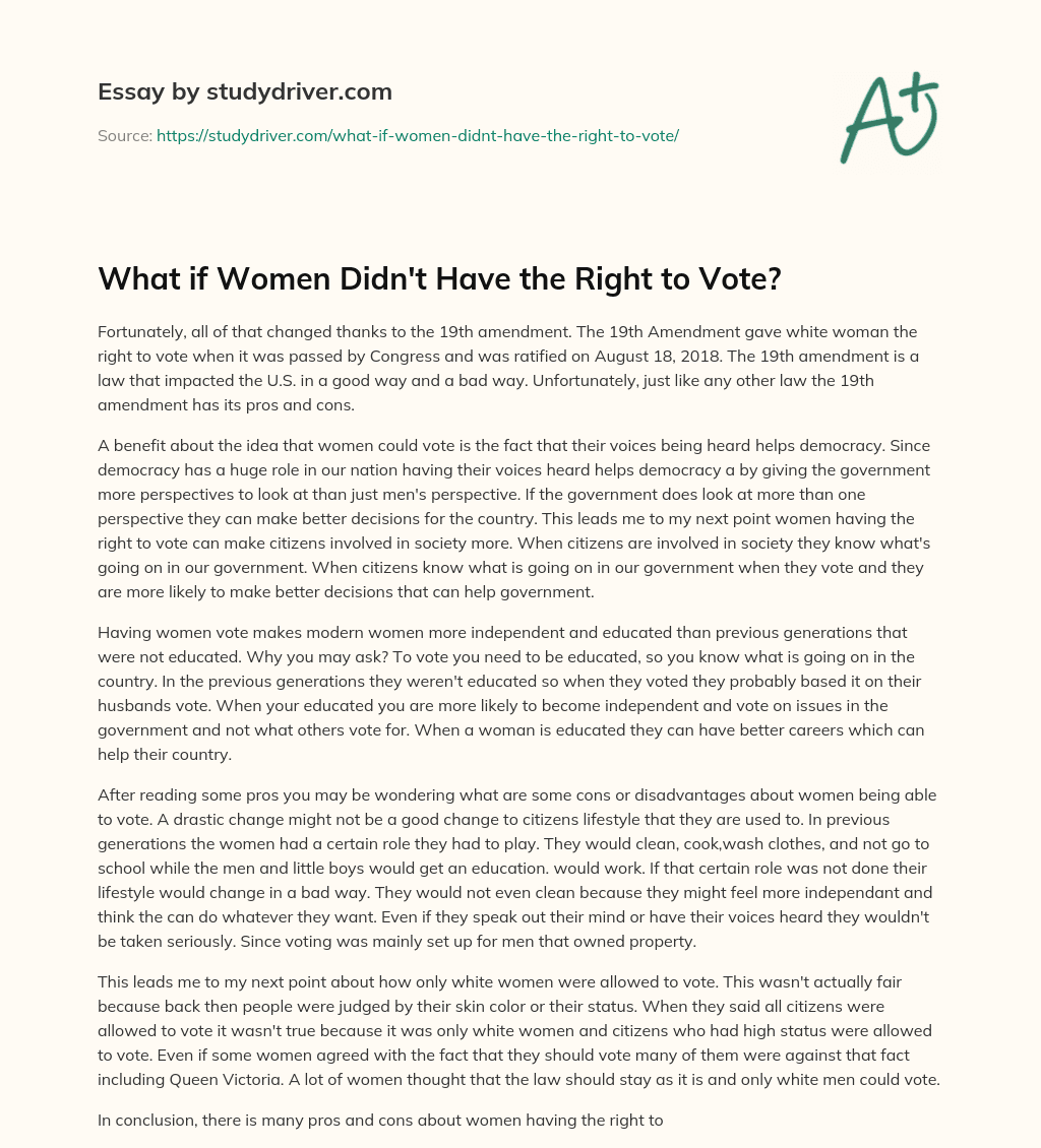 What if Women didn’t have the Right to Vote? essay