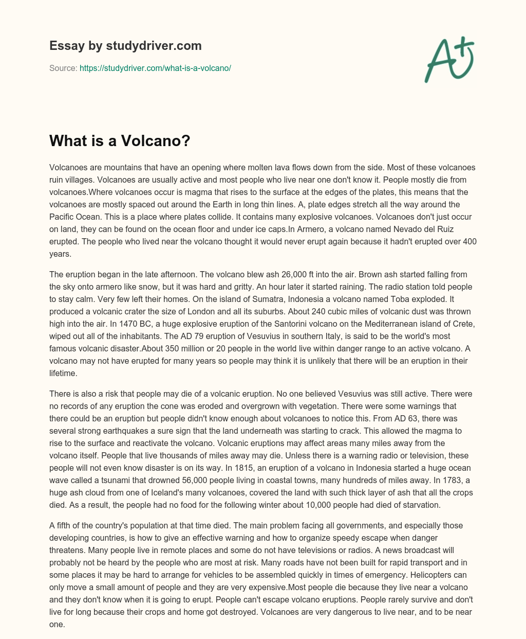 What is a Volcano? essay
