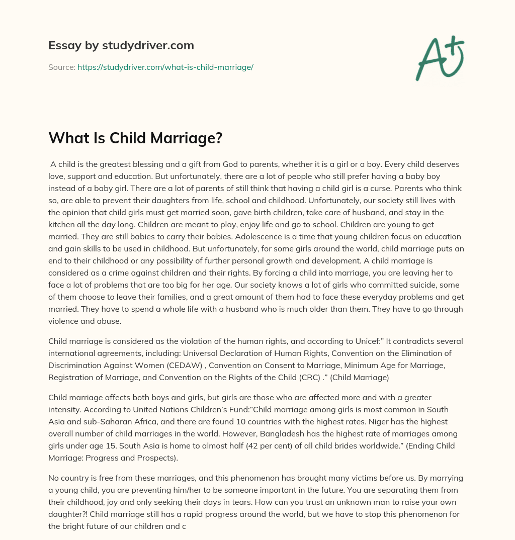 What is Child Marriage? essay