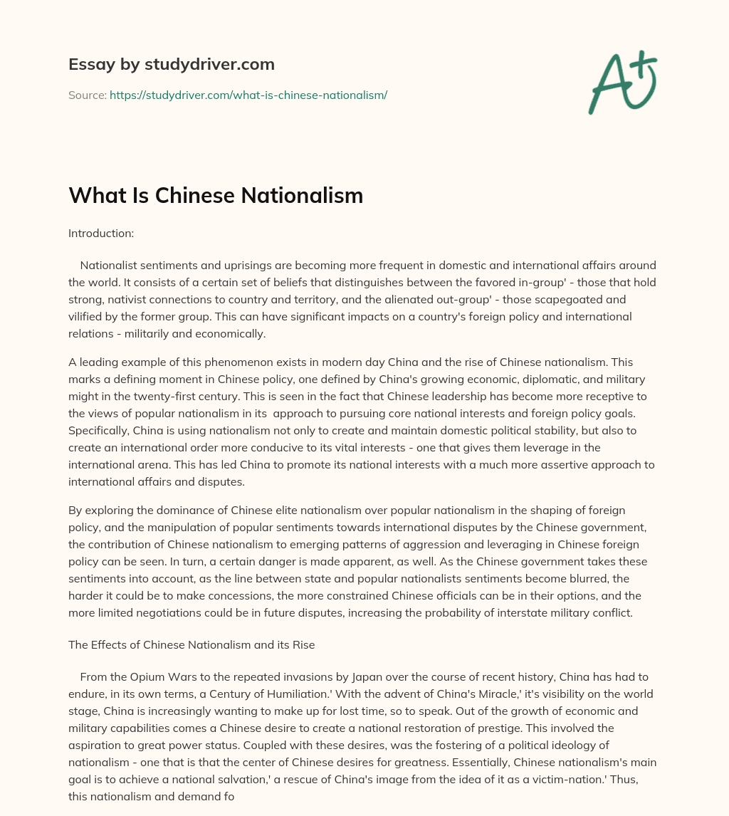 What is Chinese Nationalism essay