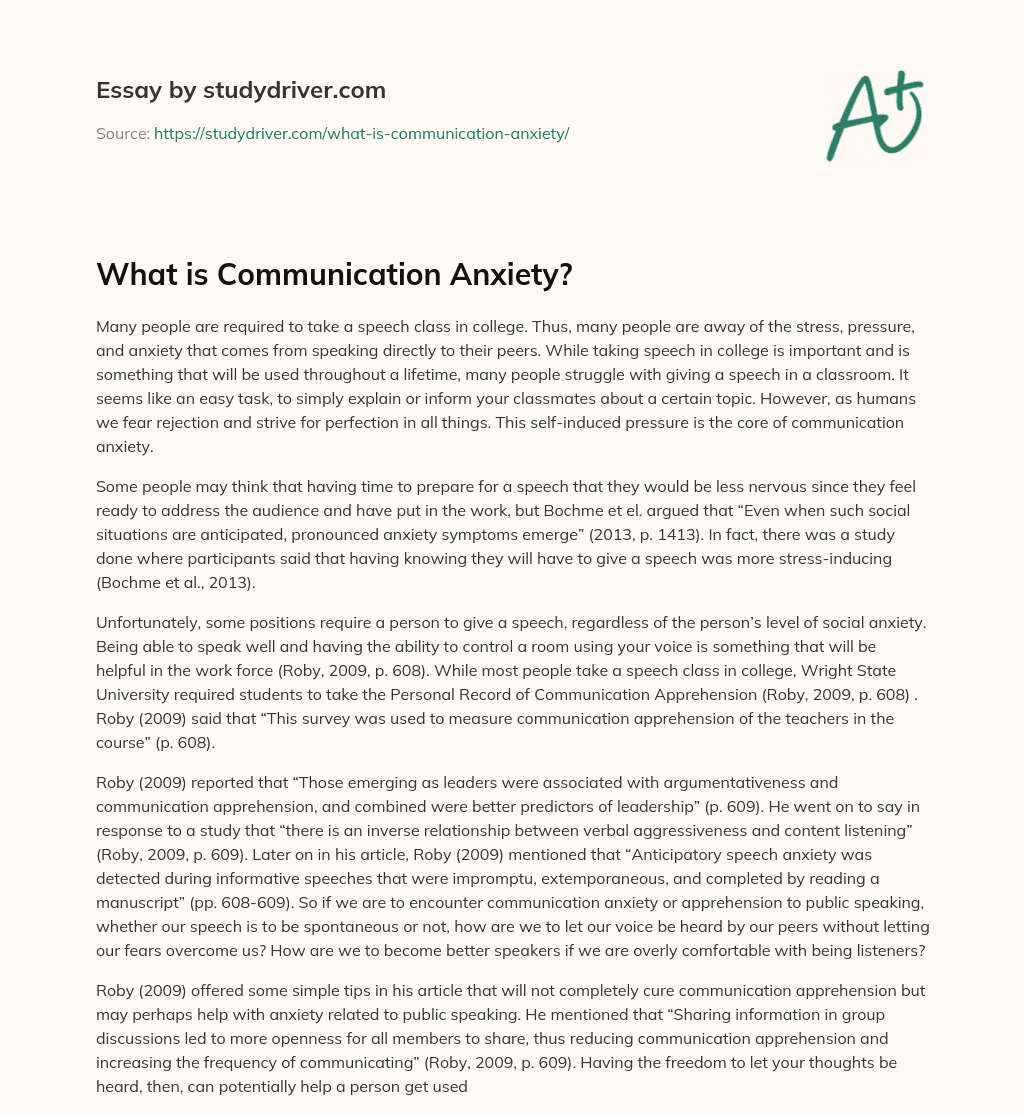 What is Communication Anxiety? essay