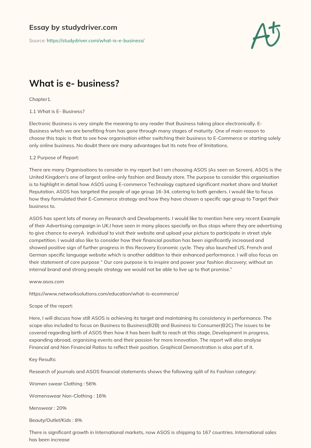 What is E- Business? essay