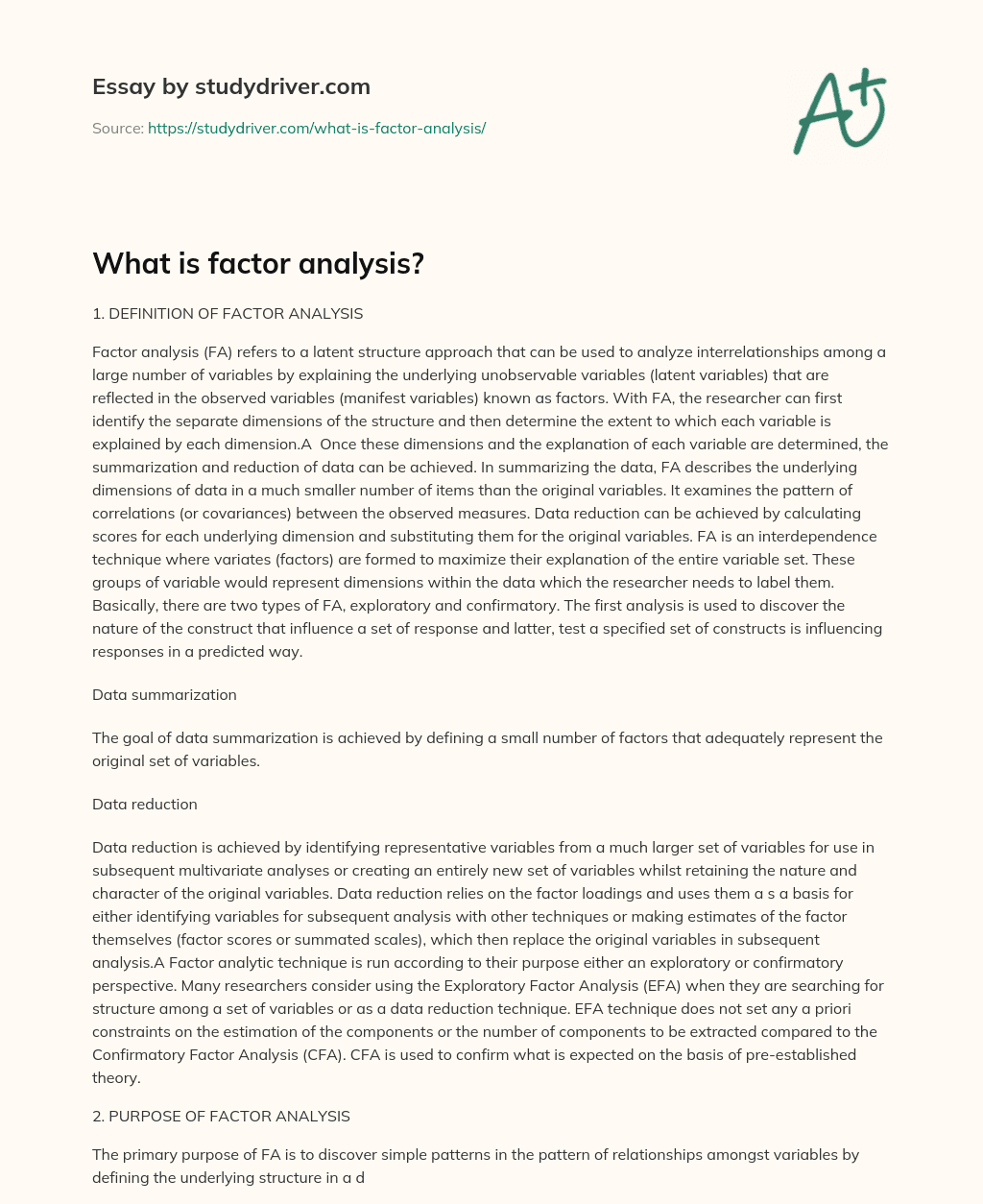 What is Factor Analysis? essay