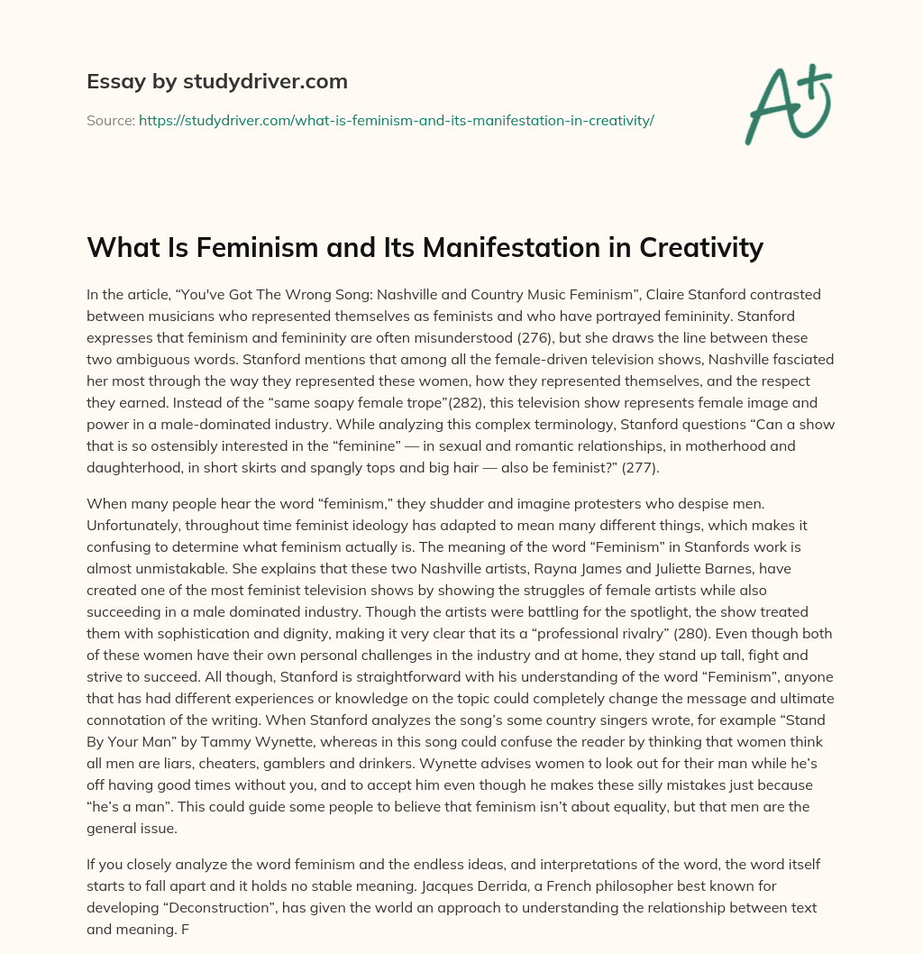 What is Feminism and its Manifestation in Creativity essay