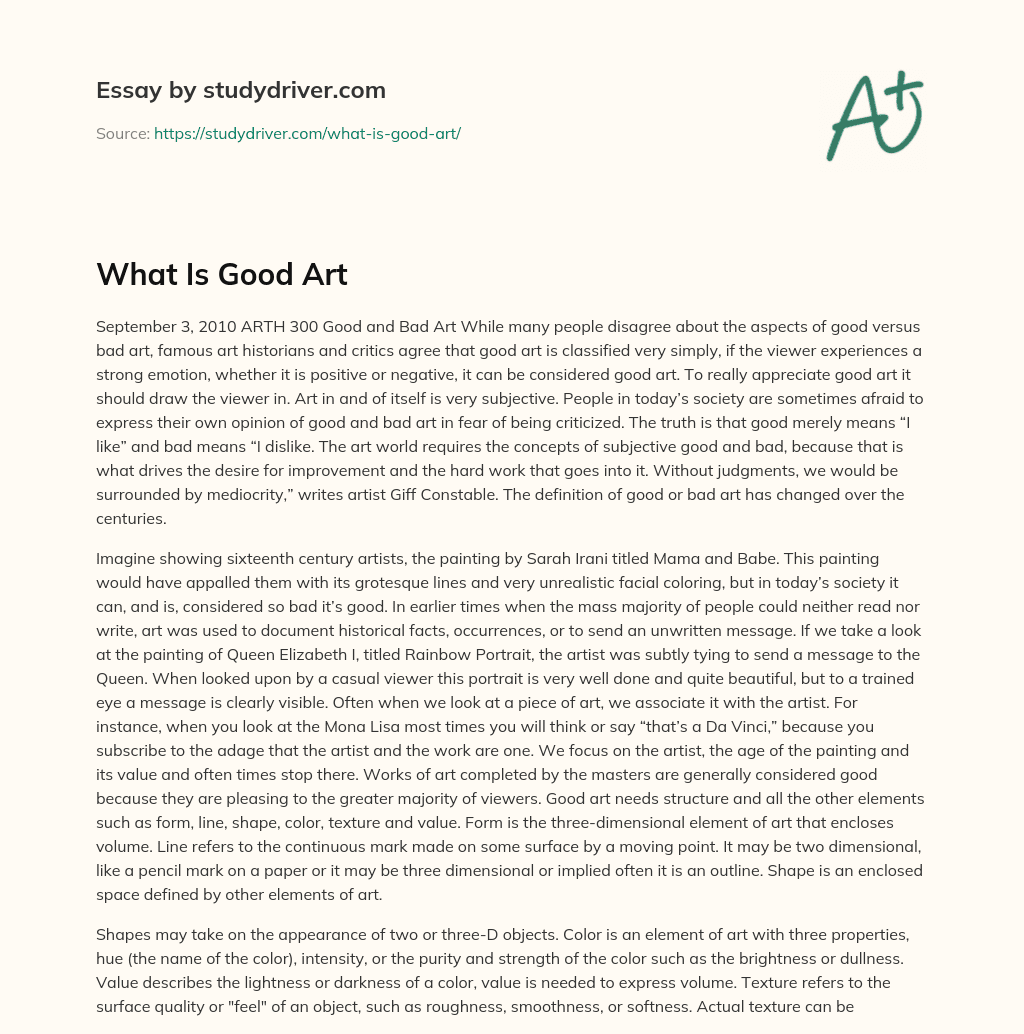 What is Good Art essay