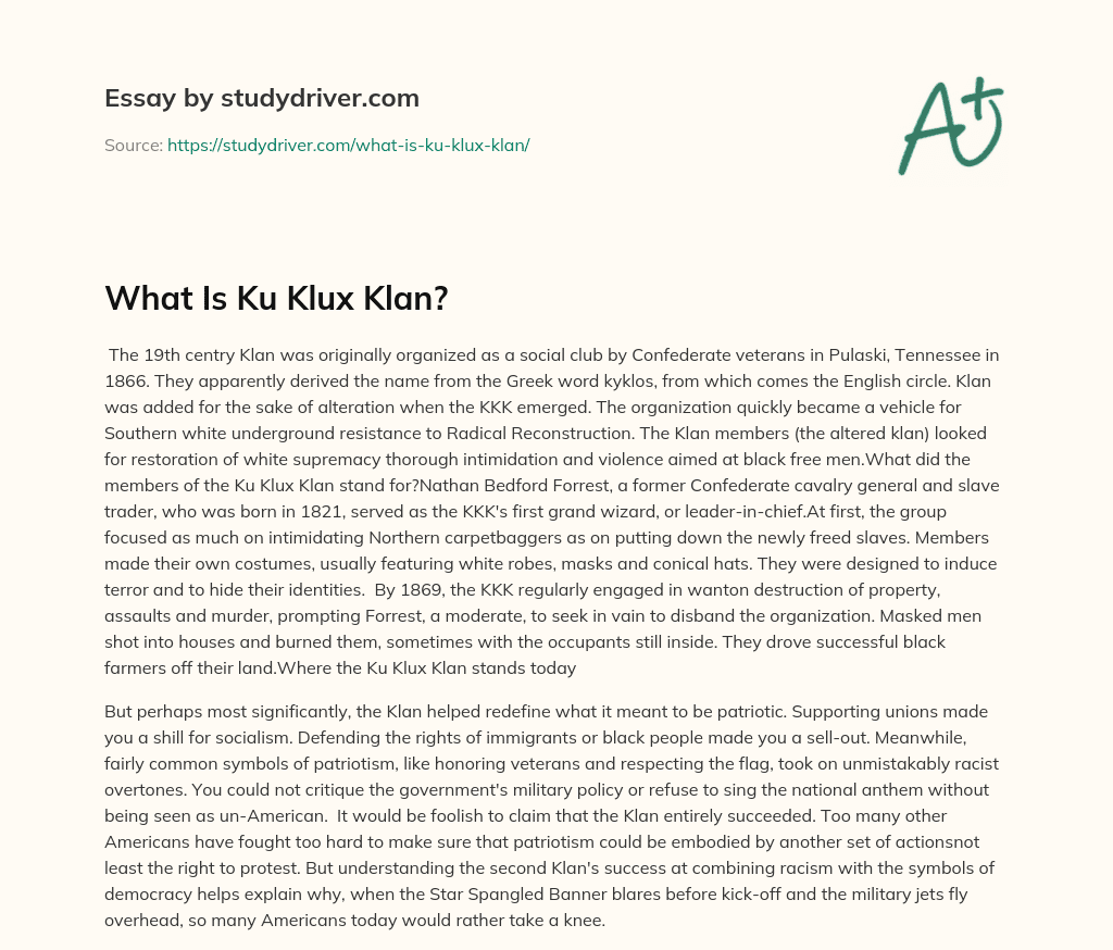 What is Ku Klux Klan? essay