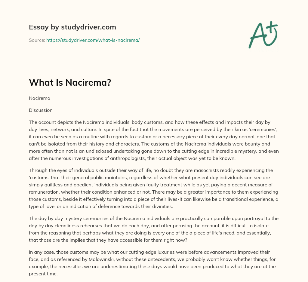 What is Nacirema? essay