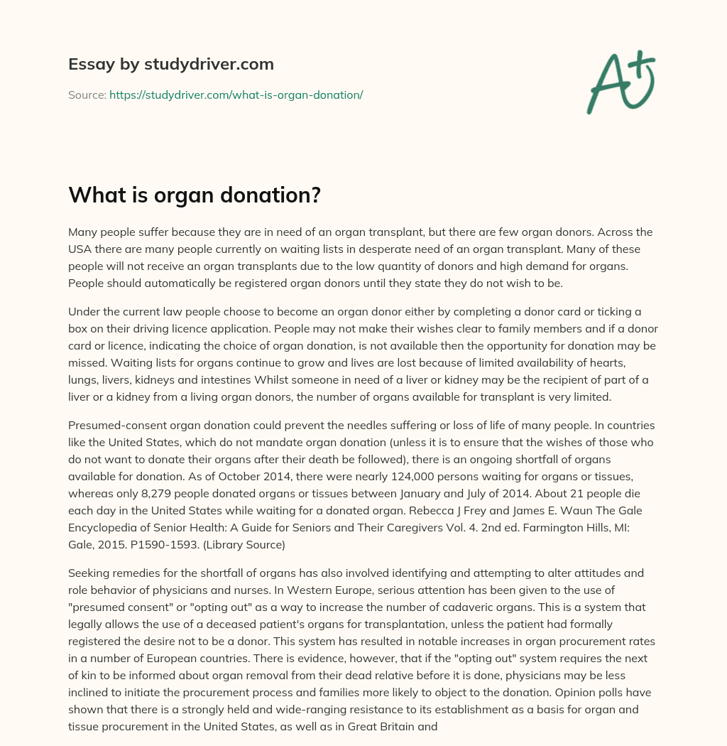 What is Organ Donation? essay