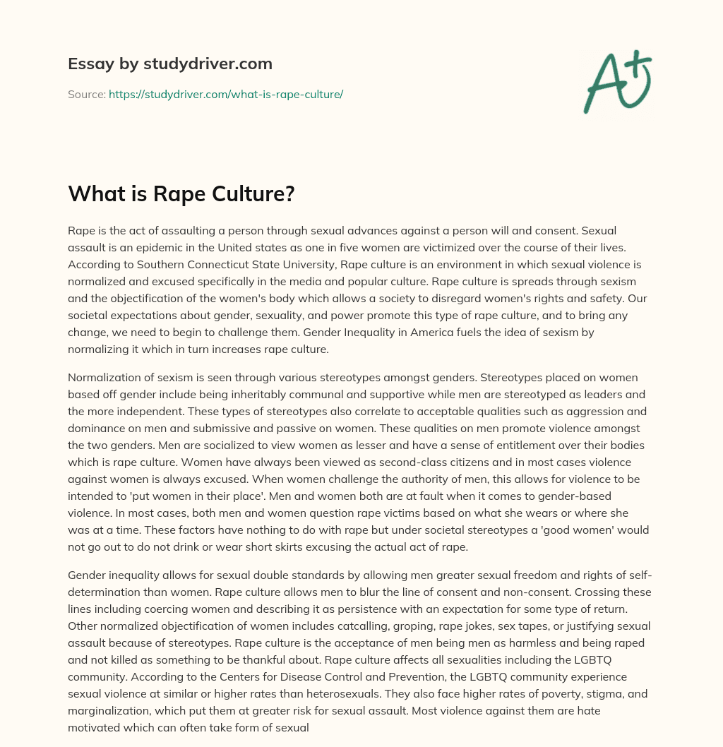 What is Rape Culture? essay