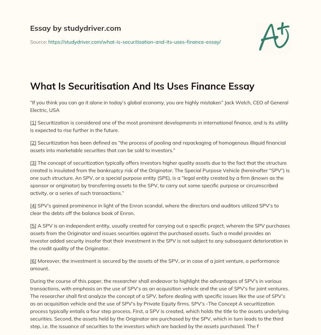 What is Securitisation and its Uses Finance Essay essay