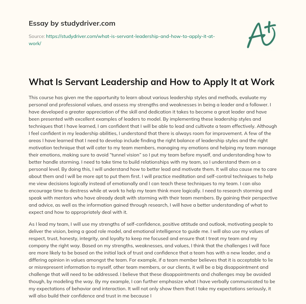 What is Servant Leadership and how to Apply it at Work essay