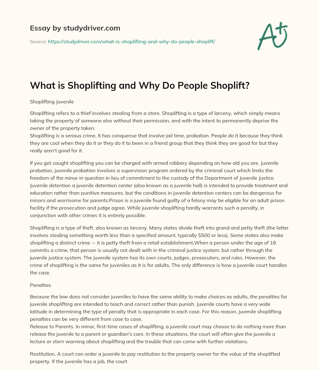 What Is Shoplifting And Why Do People Shoplift Free Essay Example