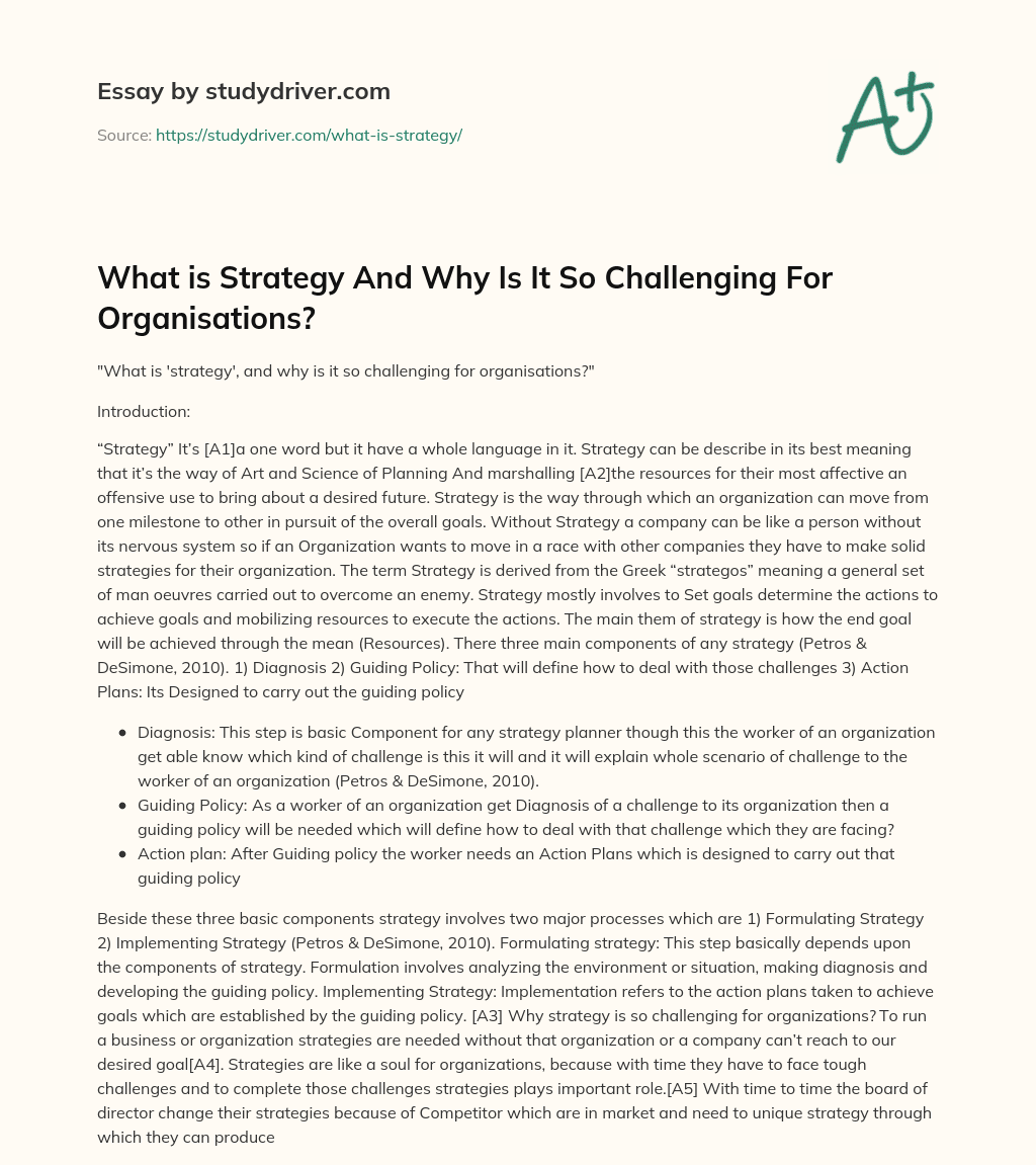 What is Strategy and why is it so Challenging for Organisations? essay