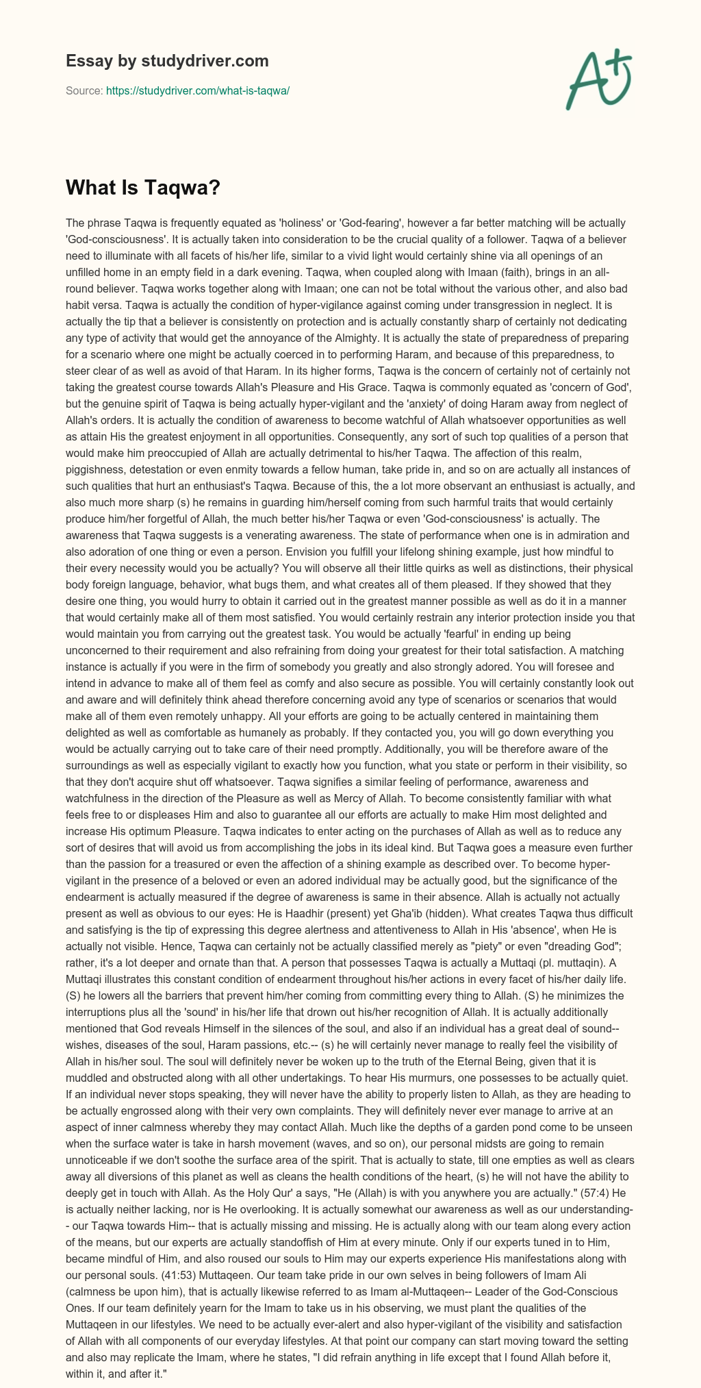 What is Taqwa? essay