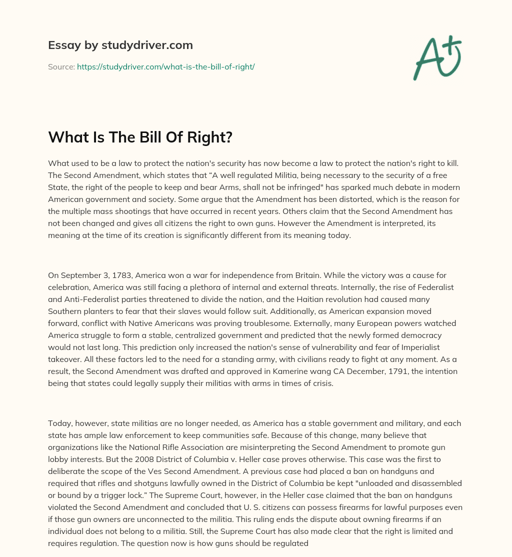 What is the Bill of Right? essay