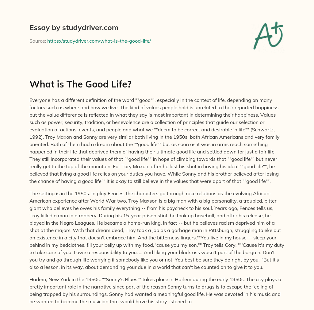 What is the Good Life? essay