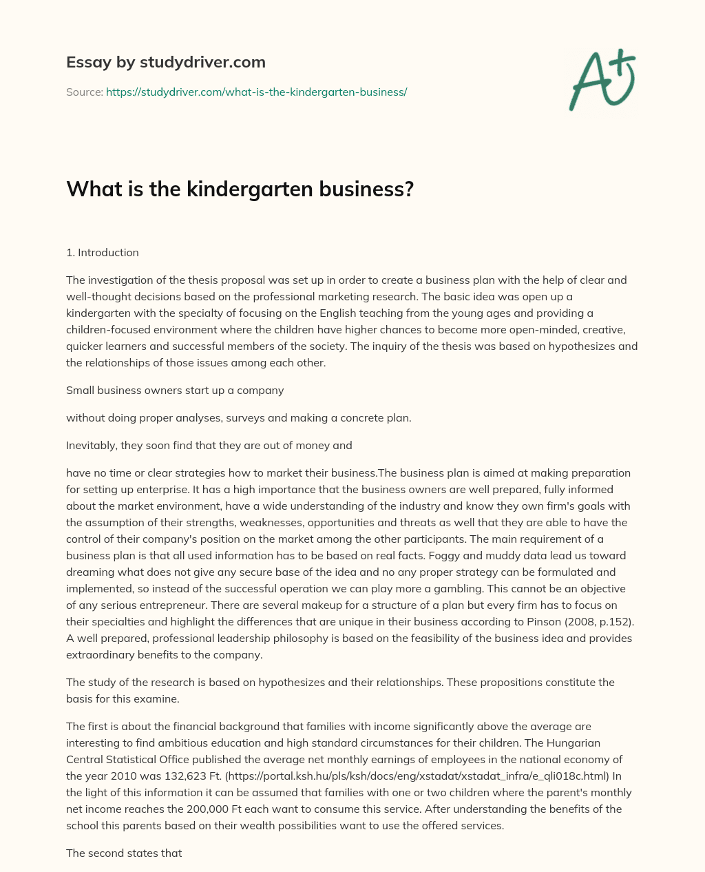 What is the Kindergarten Business? essay