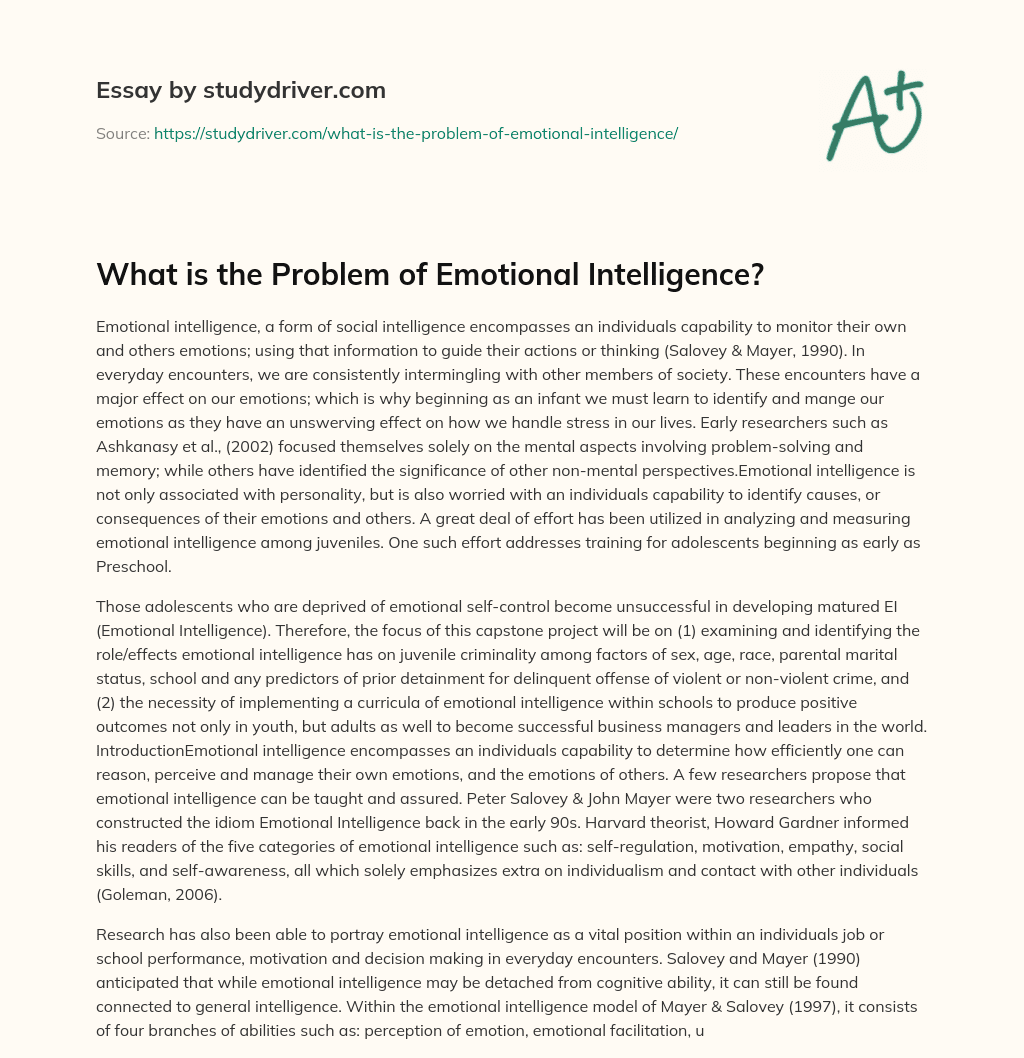 What is the Problem of Emotional Intelligence? essay