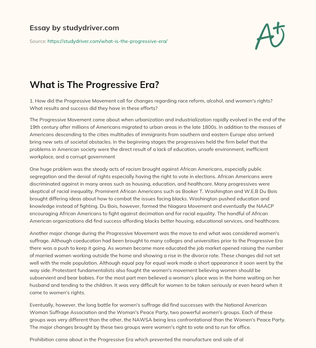 What is the Progressive Era? essay