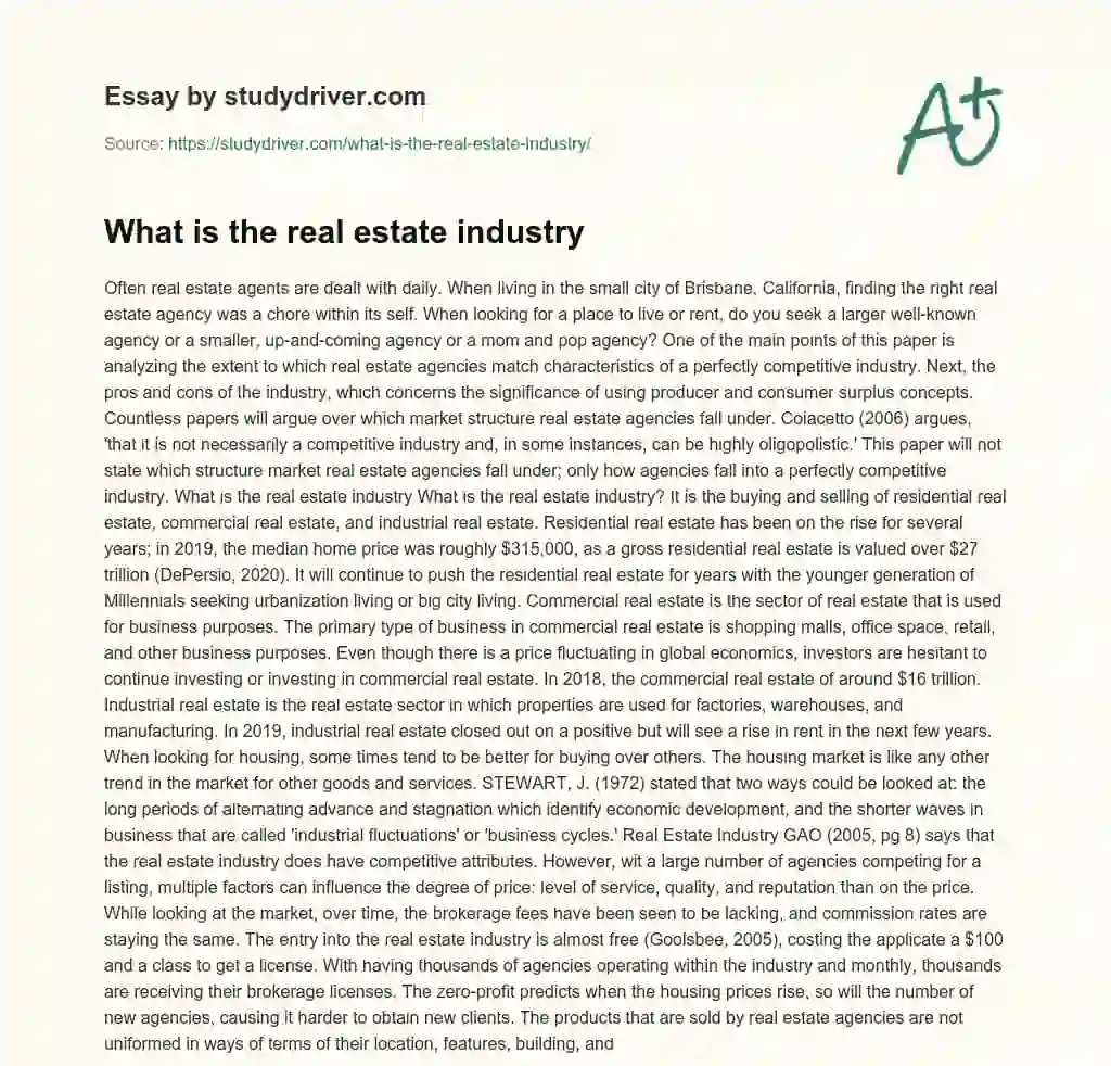 What is the Real Estate Industry essay