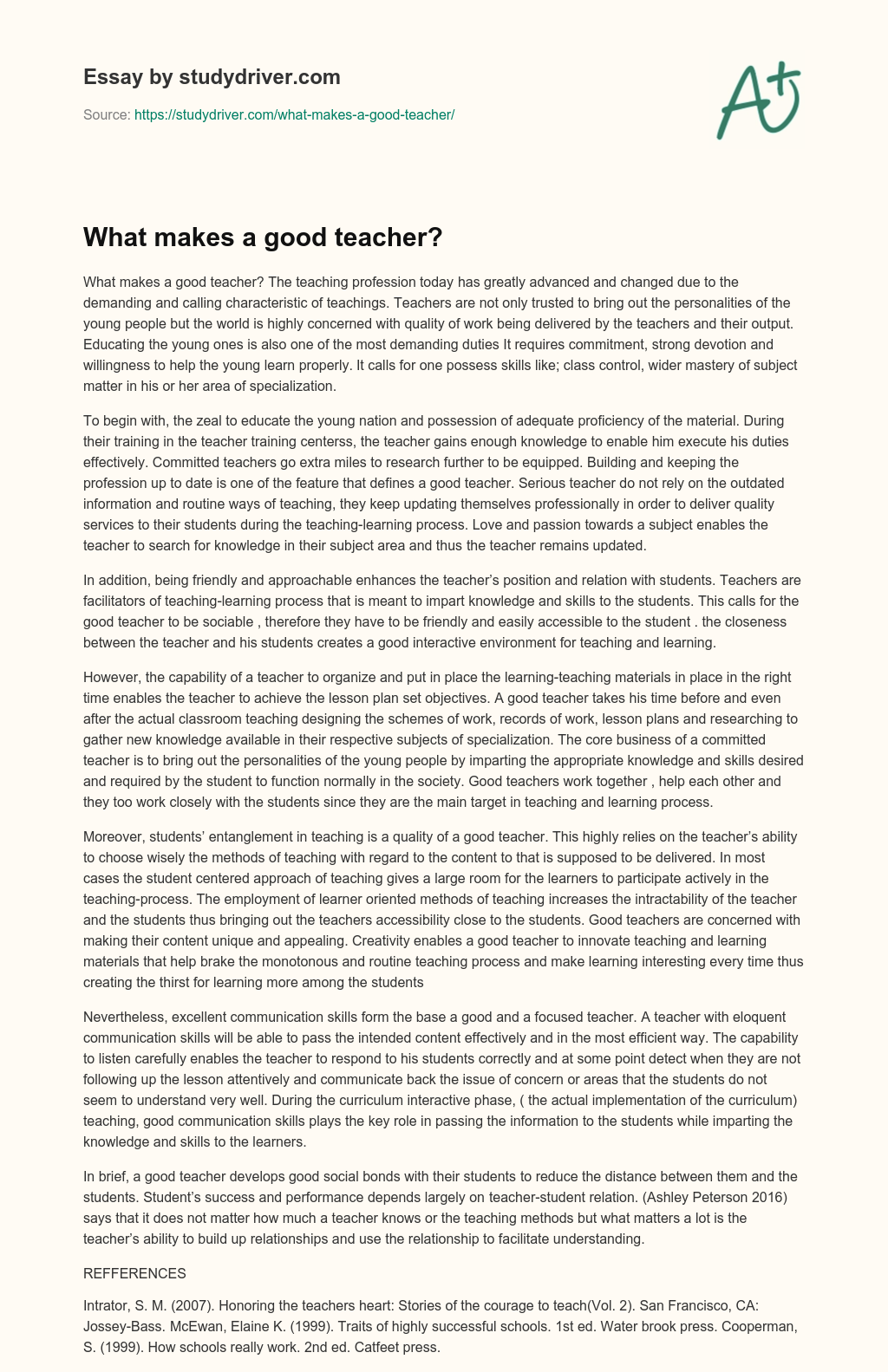 What Makes a Good Teacher? essay