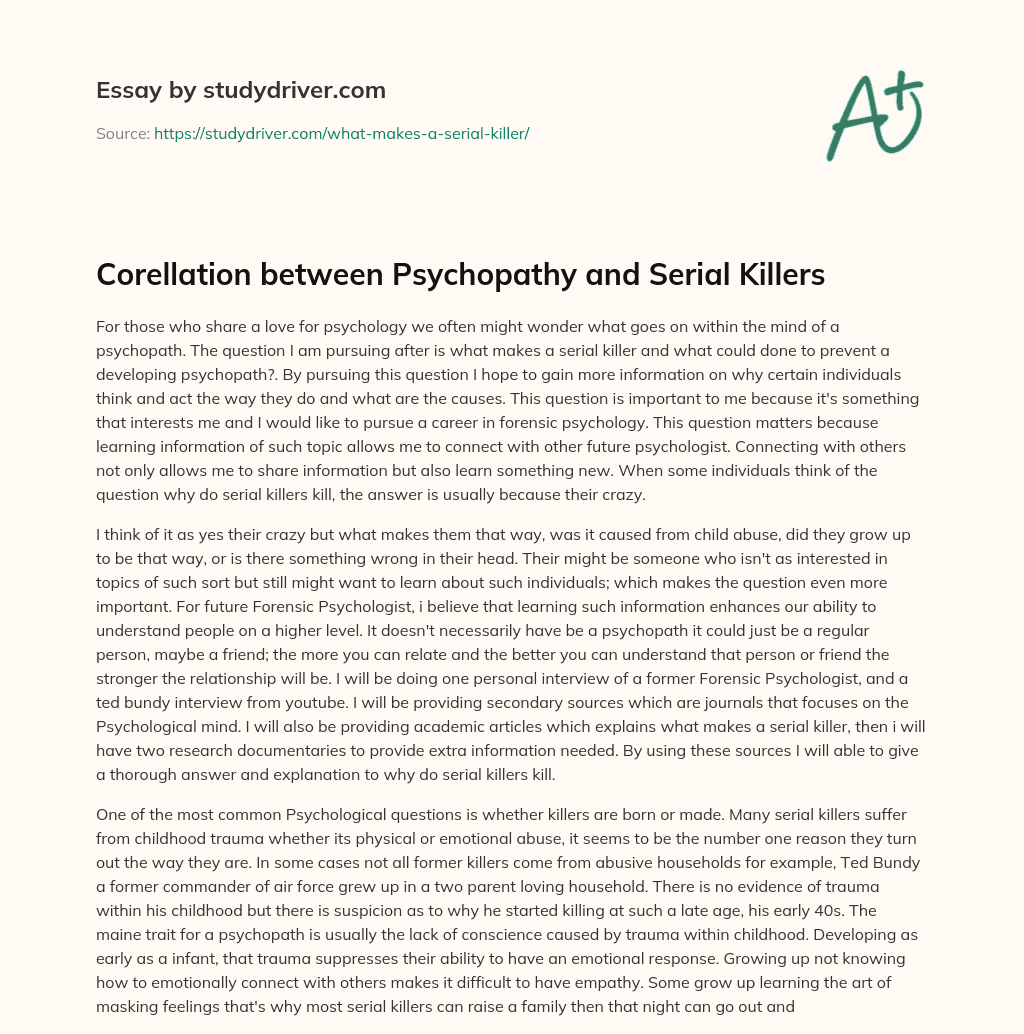 Corellation between Psychopathy and Serial Killers essay