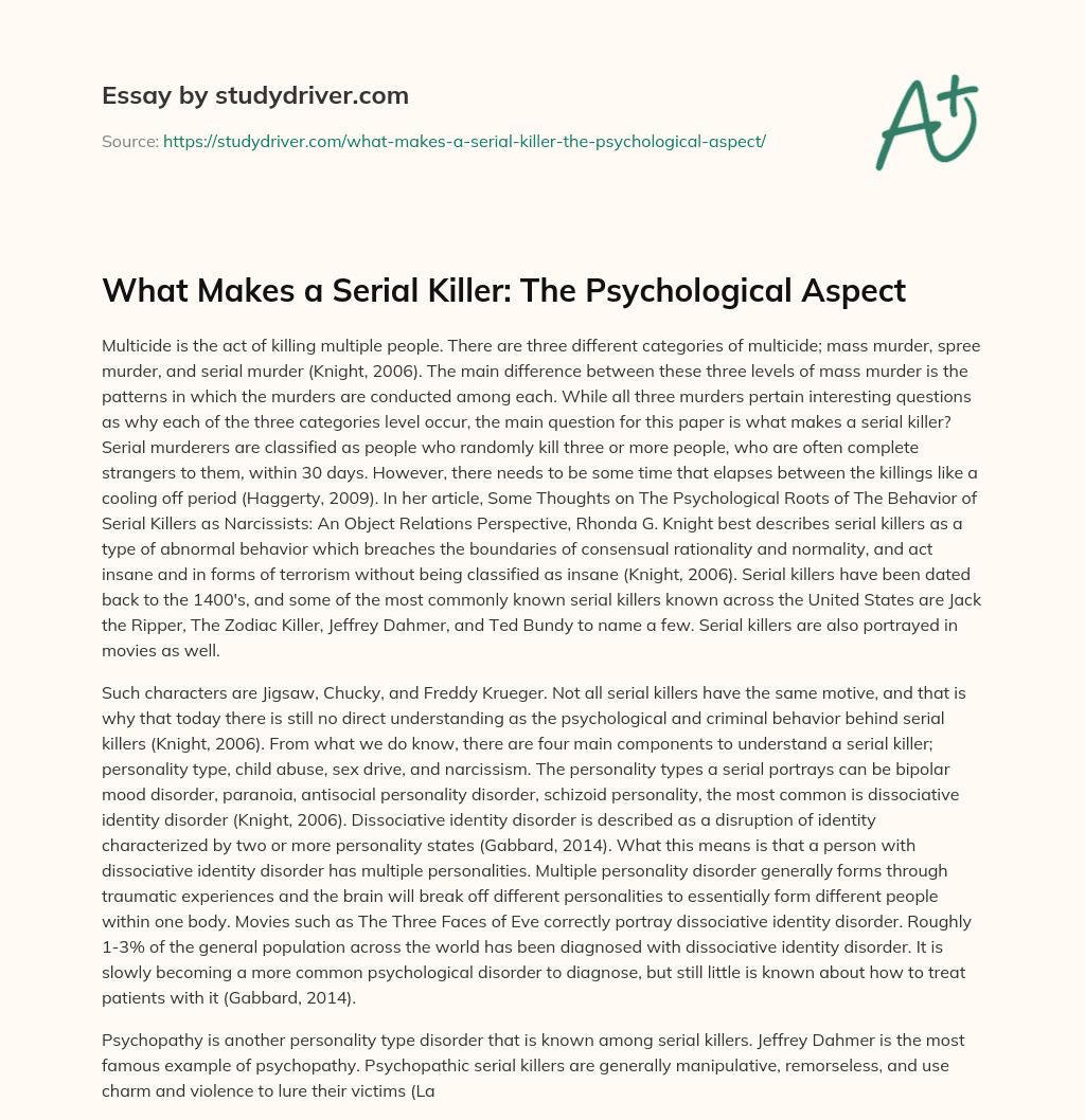 What Makes a Serial Killer: the Psychological Aspect essay