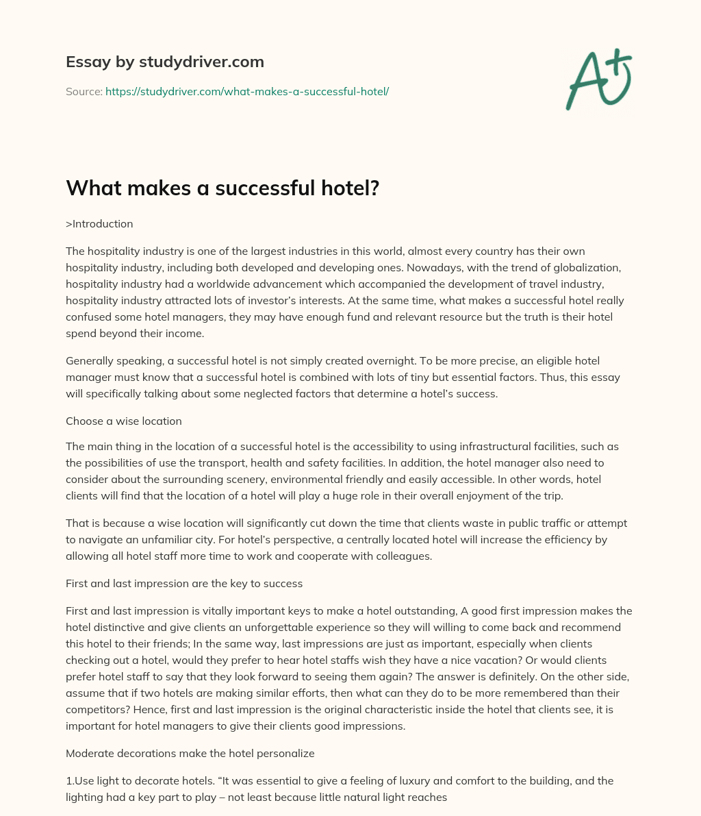 What Makes a Successful Hotel? essay