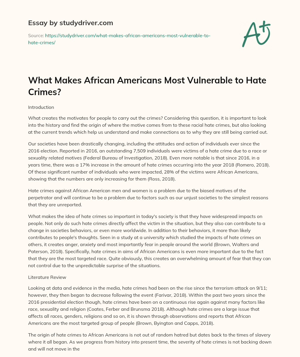 What Makes African Americans most Vulnerable to Hate Crimes? essay