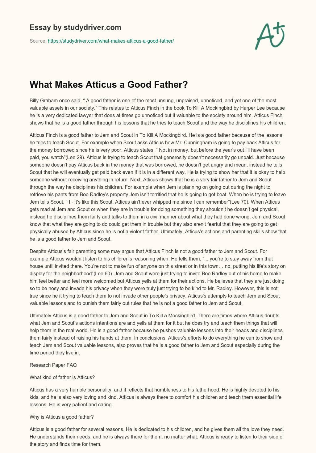 What Makes Atticus a Good Father? essay