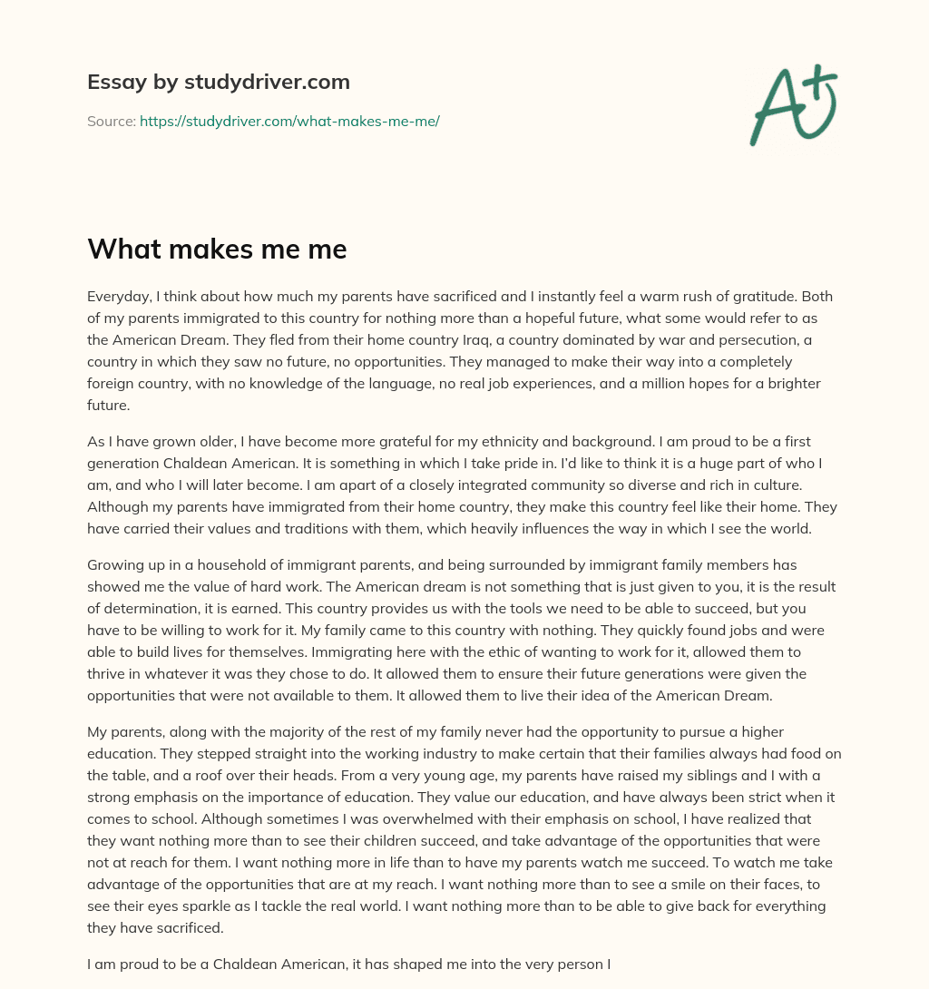 What Makes me me essay