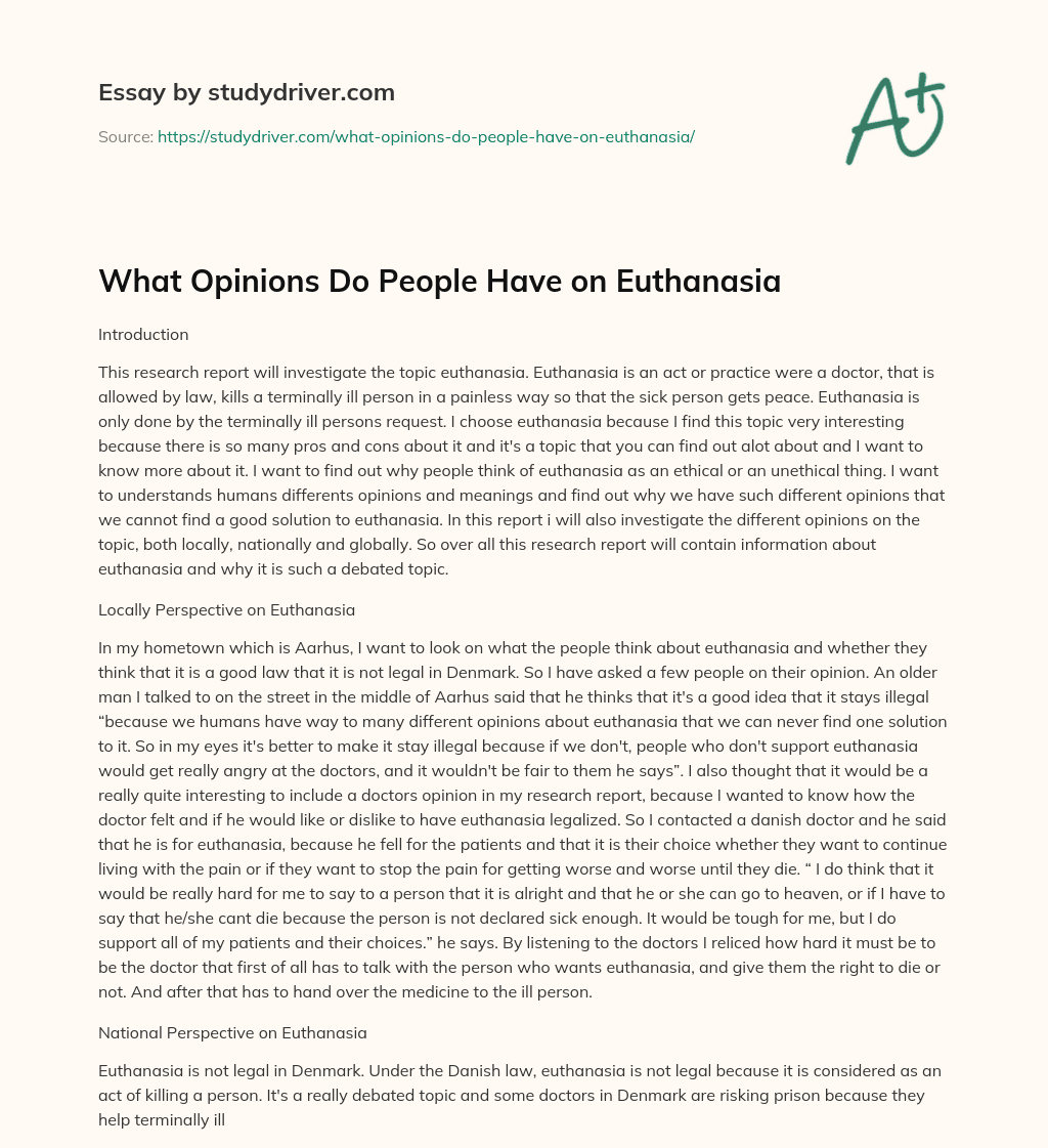 What Opinions do People have on Euthanasia essay