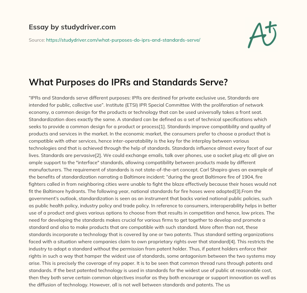 What Purposes do IPRs and Standards Serve? essay