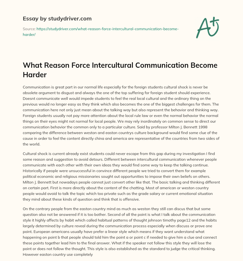 What Reason Force Intercultural Communication Become Harder  essay