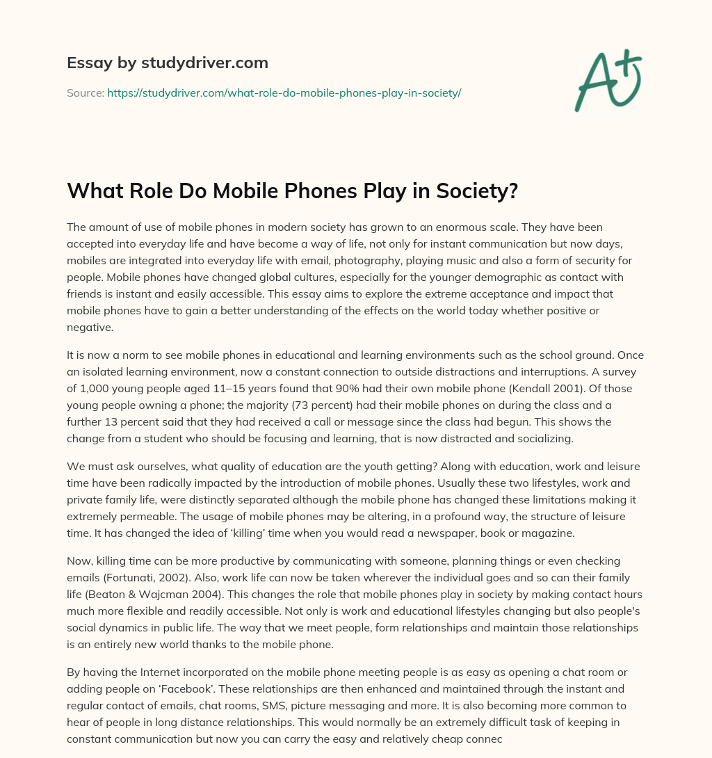 What Role do Mobile Phones Play in Society? essay