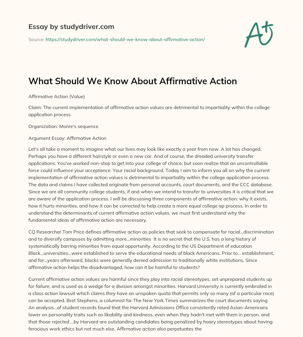 What should we Know about Affirmative Action essay