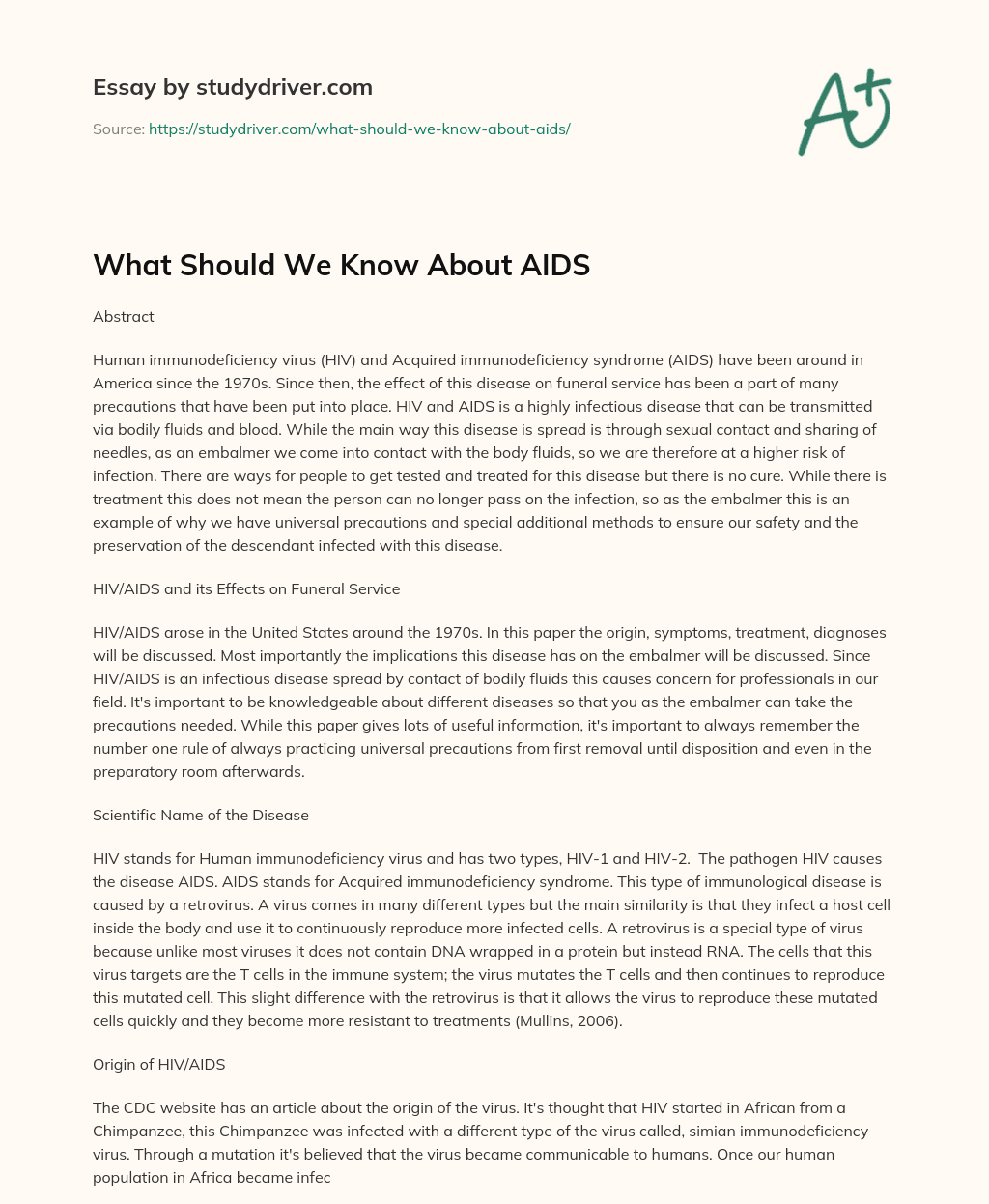 What should we Know about AIDS essay