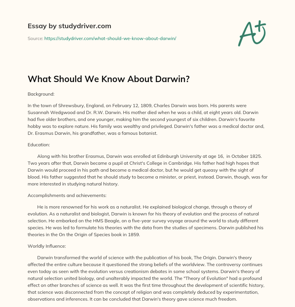 What should we Know about Darwin? essay