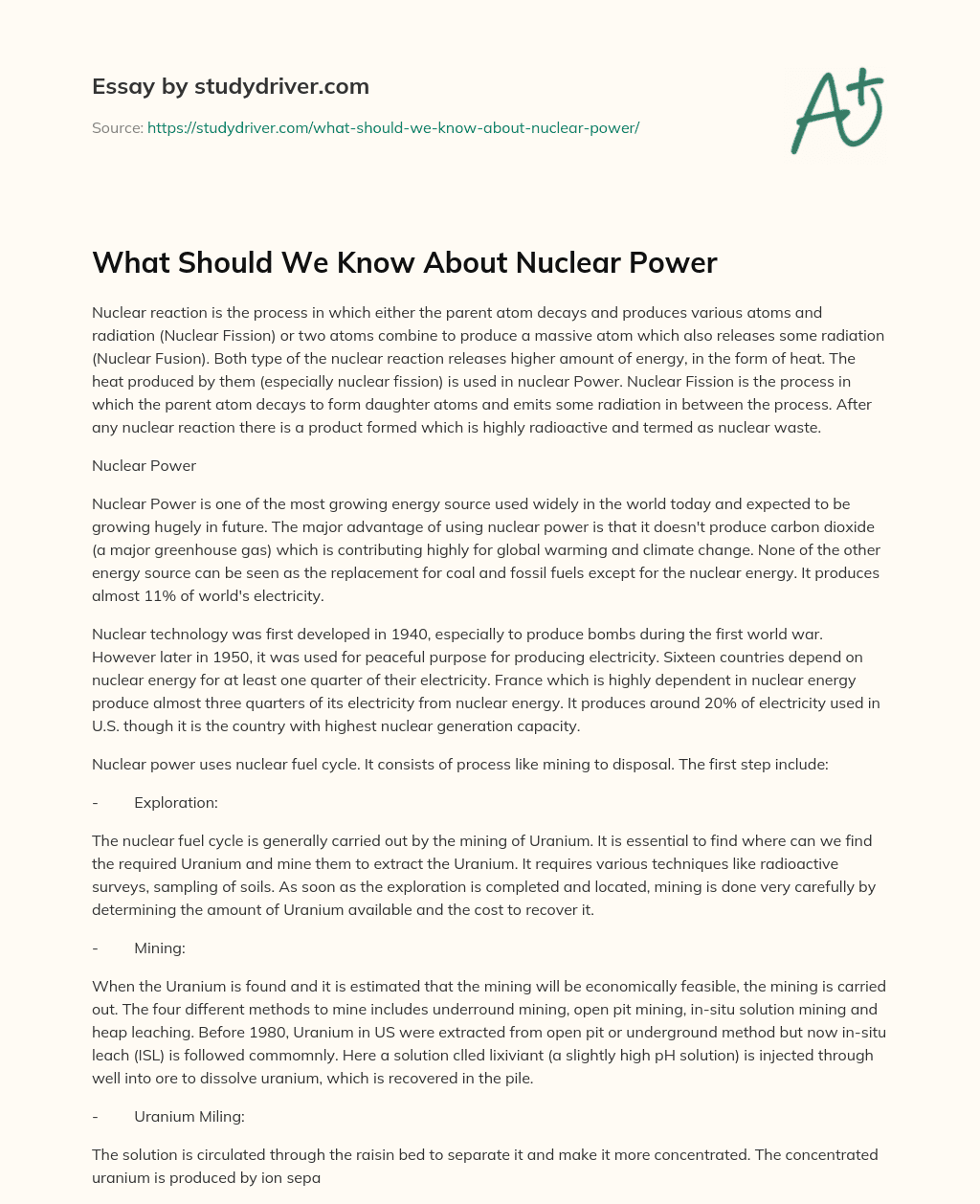 What should we Know about Nuclear Power essay