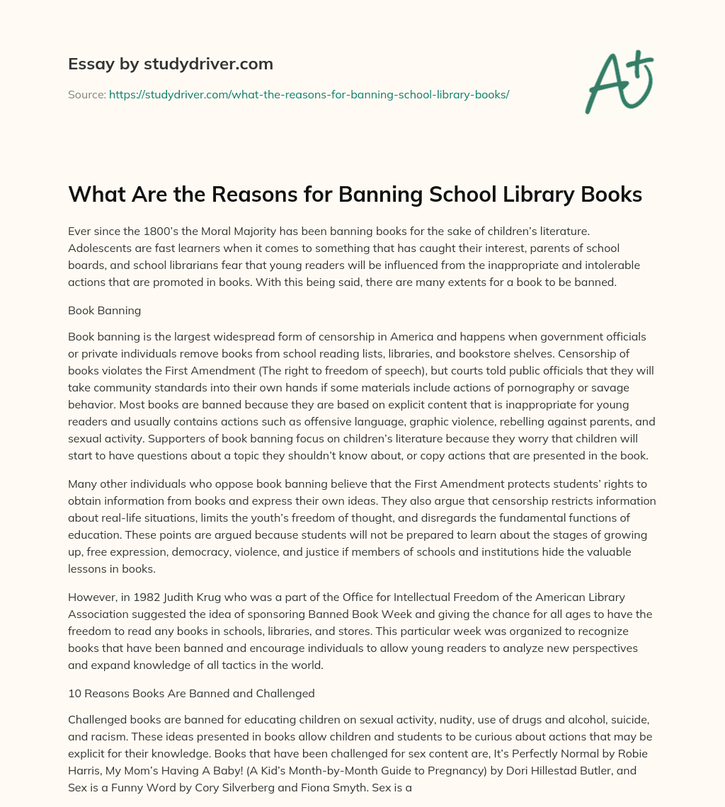 What are the Reasons for Banning School Library Books essay