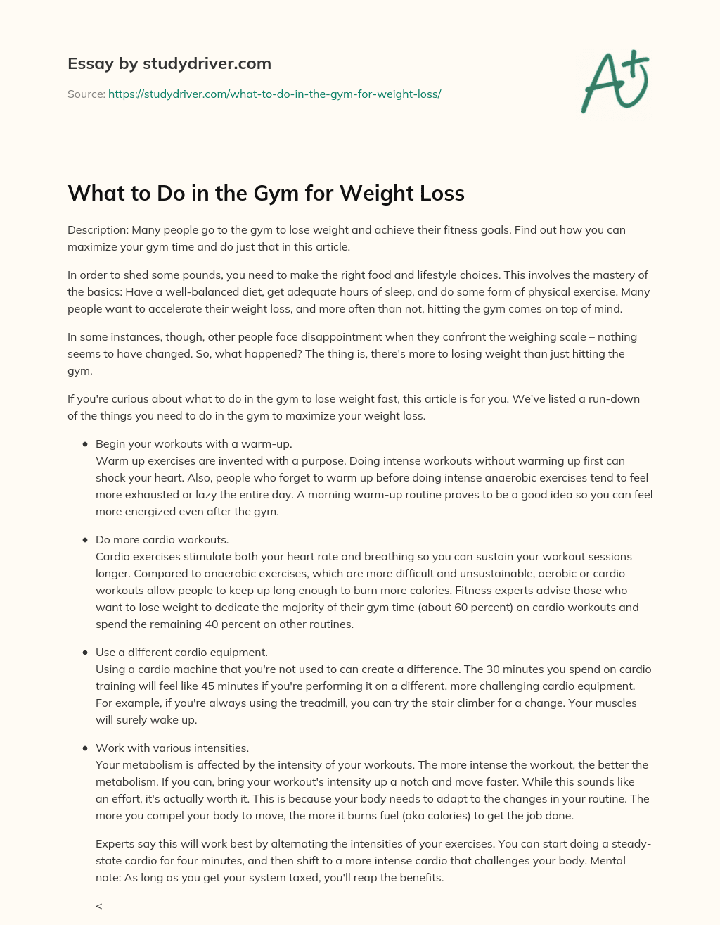 What to do in the Gym for Weight Loss essay