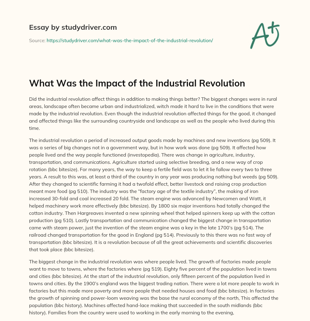 What was the Impact of the Industrial Revolution essay