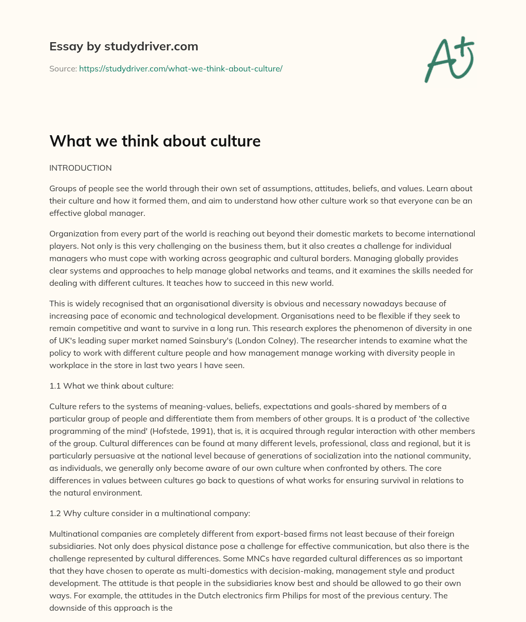 What we Think about Culture essay