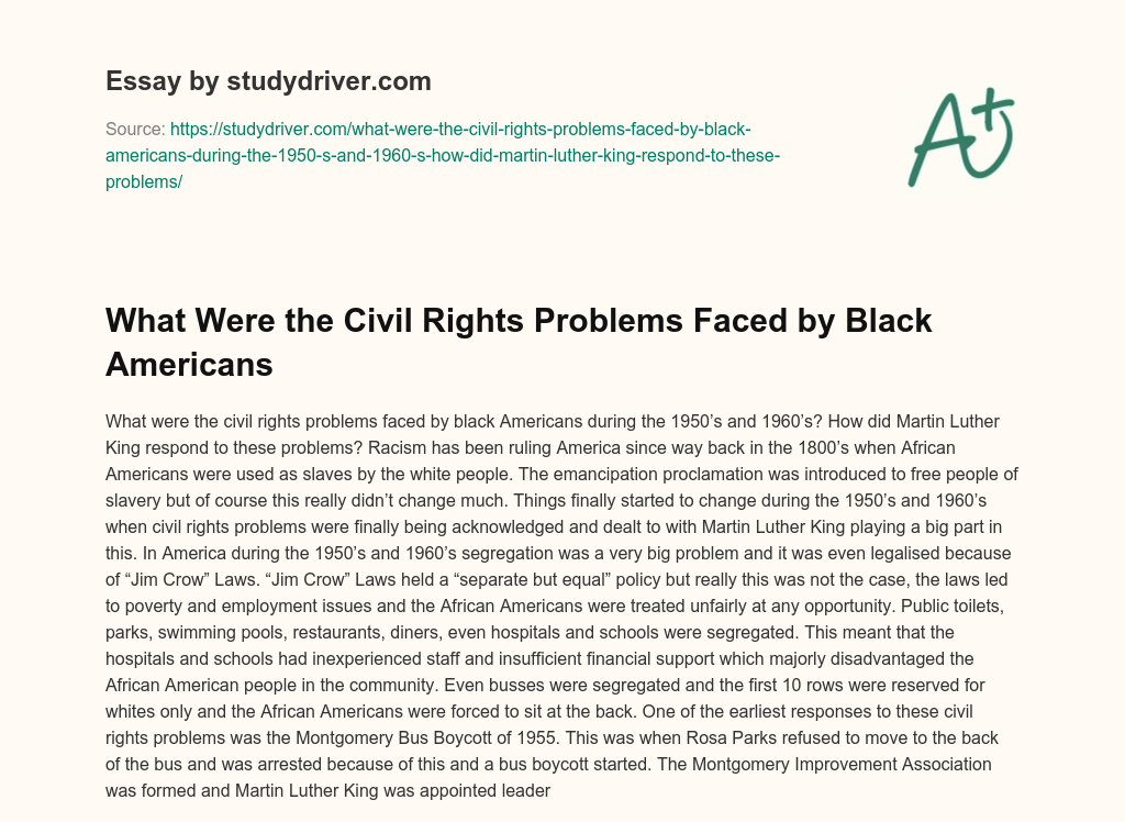 What were the Civil Rights Problems Faced by Black Americans essay
