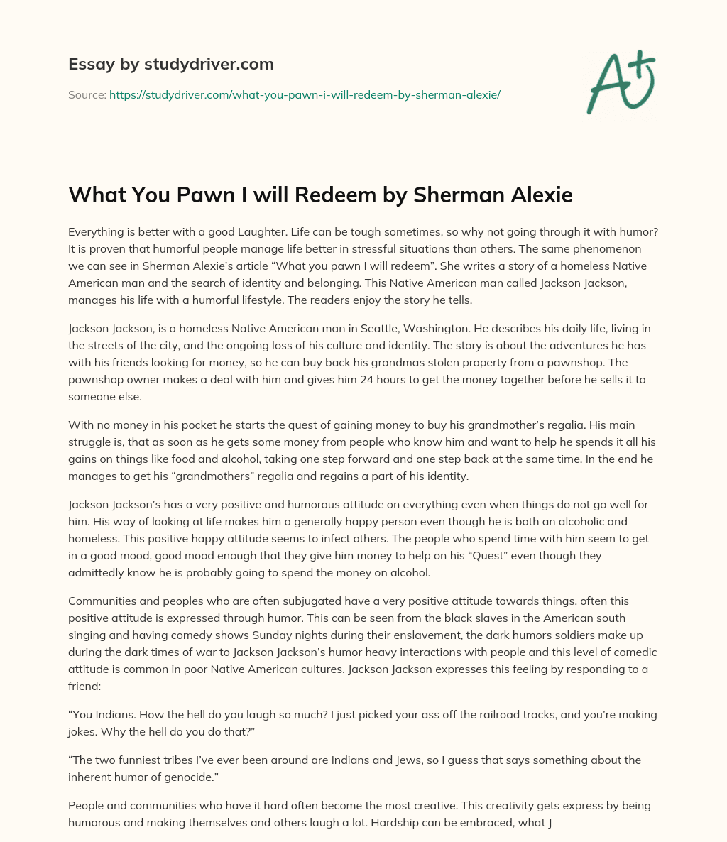 What you Pawn i Will Redeem by Sherman Alexie essay