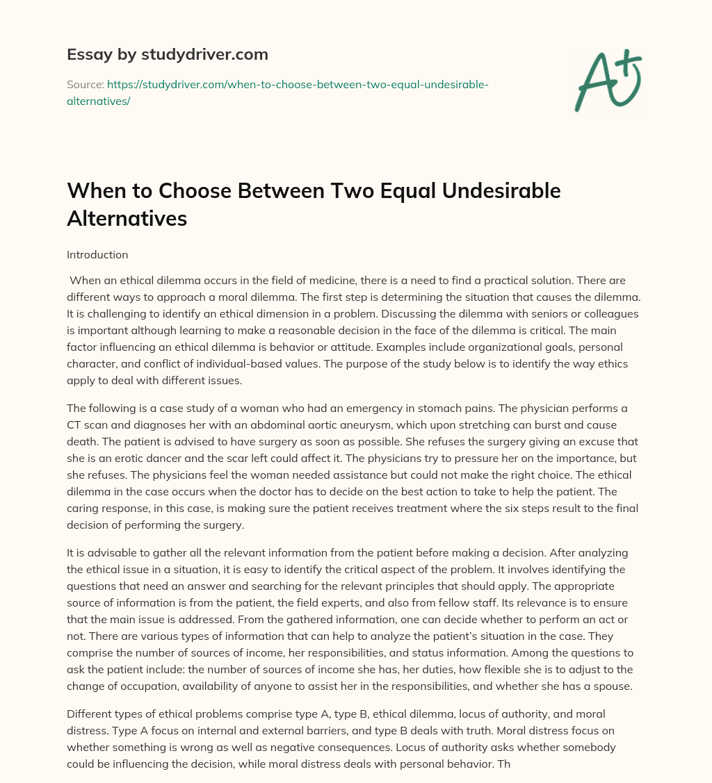 When to Choose between Two Equal Undesirable Alternatives essay