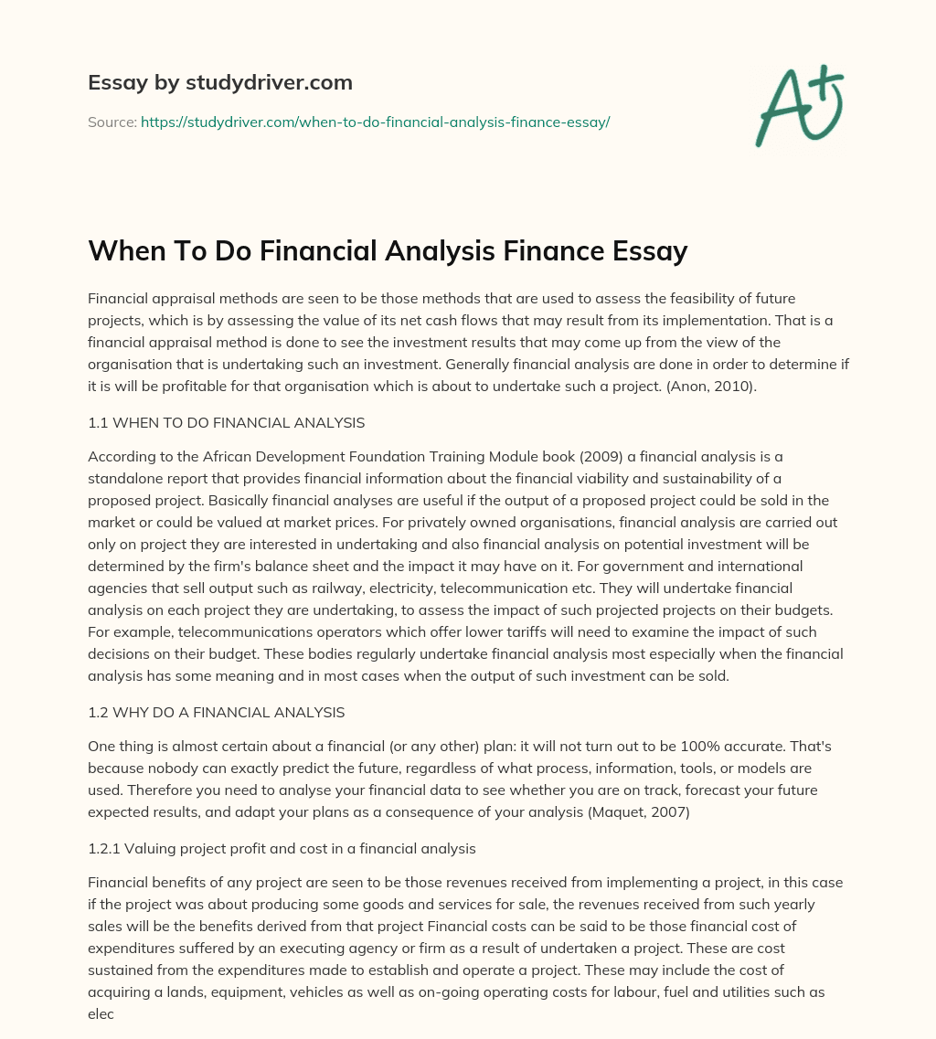 When to do Financial Analysis Finance Essay essay