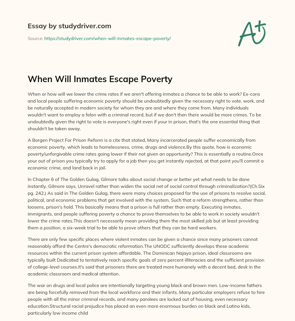 When Will Inmates Escape Poverty essay