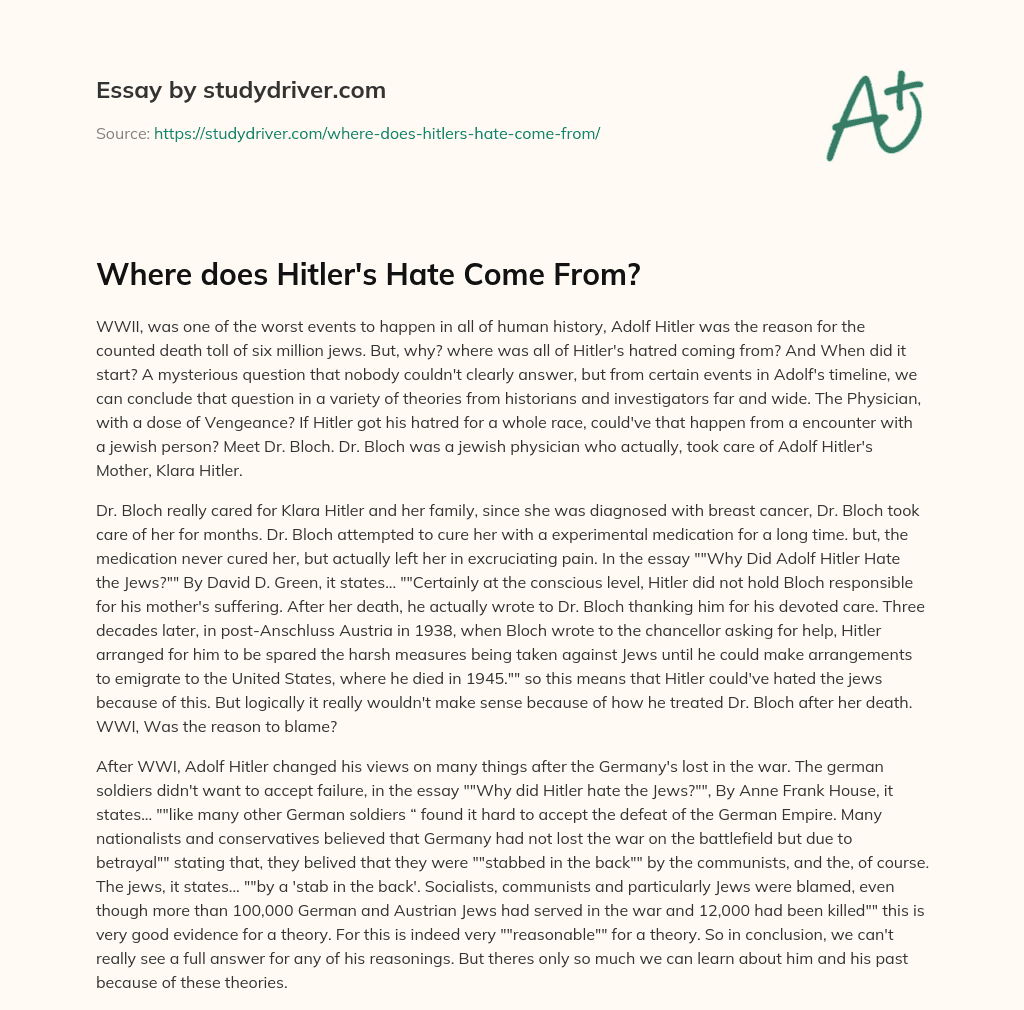 Where does Hitler’s Hate Come From? essay